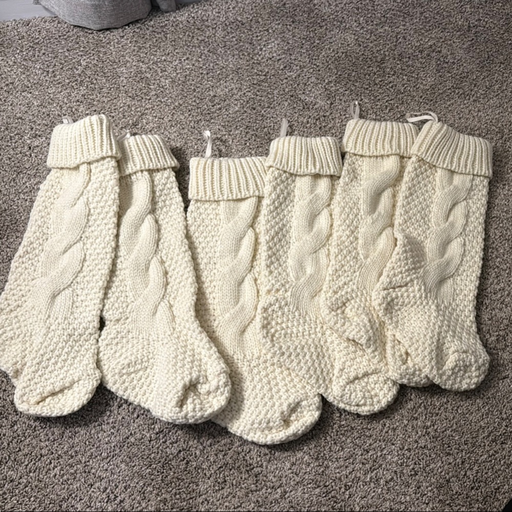 Cream Knit Christmas Stockings Set